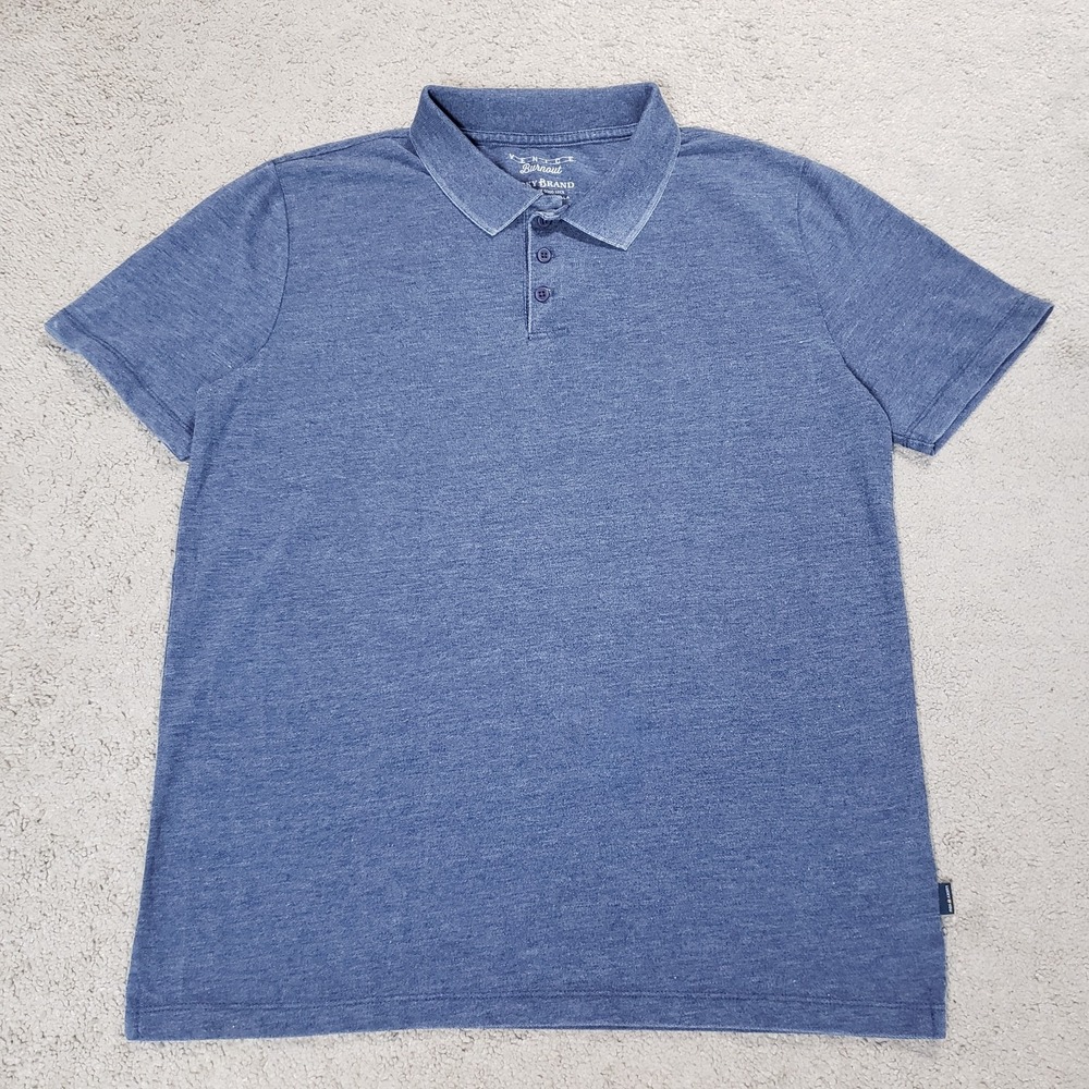 Lucky Brand Venice Burnout Polo Shirt Mens Medium Blue Short Sleeve Casual